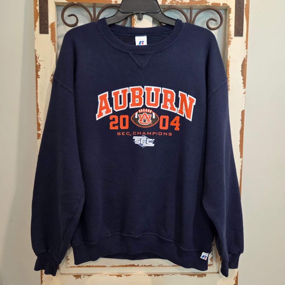 Vintage Russell Athletic Auburn Tigers Sweatshirt Size L 2004 SEC Champions Navy